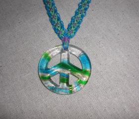 Glass Peace Sign Macrame Necklace
