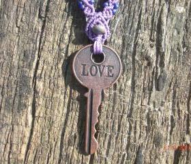 Engraved Love Key Necklace