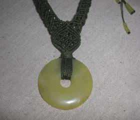  Light Green Aventurine Donut Pendant /Macrame Necklace